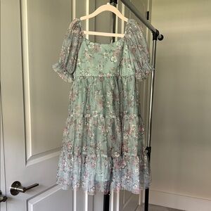 Floral Mint Green Kids Casual Dress